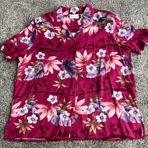 Alfred Dunner Floral Hawaiian Shirt - Pink and Purple